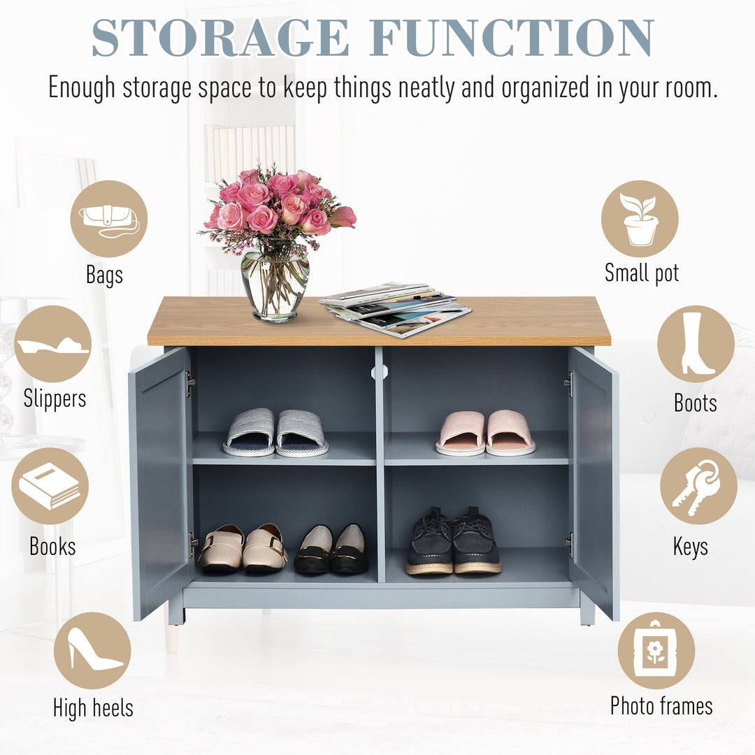 HOMCOM Shoe Cabinet, 2 Doors Hallway Cupboard, Storage Organiser with Shelf, Entryway Shoe Bench, Bathroom Furniture, Grey