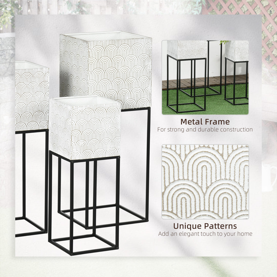 Metal Plant Stand Set of 3 with Legs, Decorative Square Planters with Stands Flower Pot Holders for Living Room, Bedroom