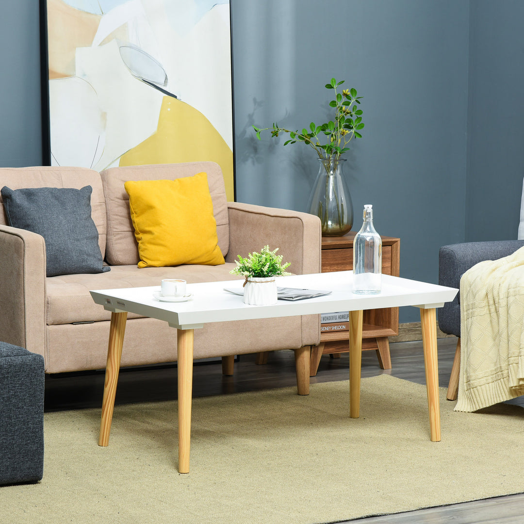 Tray Top Coffee Table for Living Room Conference Home Office Modern Simple Rectangle Cocktail Tea Wooden Legs White