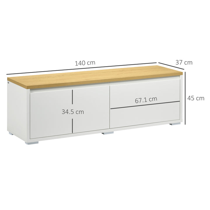 HOMCOM Modern TV Stand, 140cm Modern TV Unit with 2 Cupboards for TVs up to 65 Inches, Wood Entertainment Unit for Living Room, White