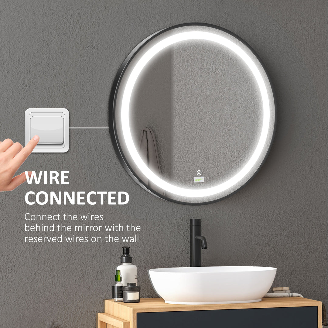 kleankin Round LED Bathroom Mirror, Dimmable Lighted Wall-Mounted Mirror with 3 Temperature Colours, Memory Function, Hardwired