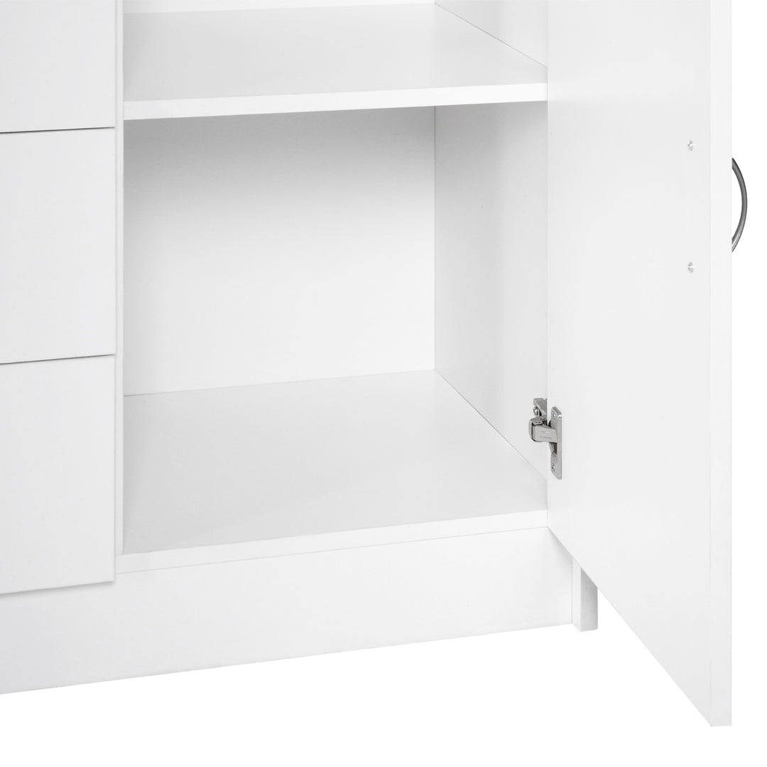 Sideboard, Storage Cabinet with 2 Doors and 4 Drawers, Free Standing Cupboard, Chest Organizer for Kitchen and Living Room, White
