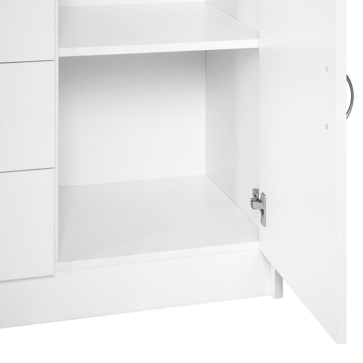 Sideboard, Storage Cabinet with 2 Doors and 4 Drawers, Free Standing Cupboard, Chest Organizer for Kitchen and Living Room, White