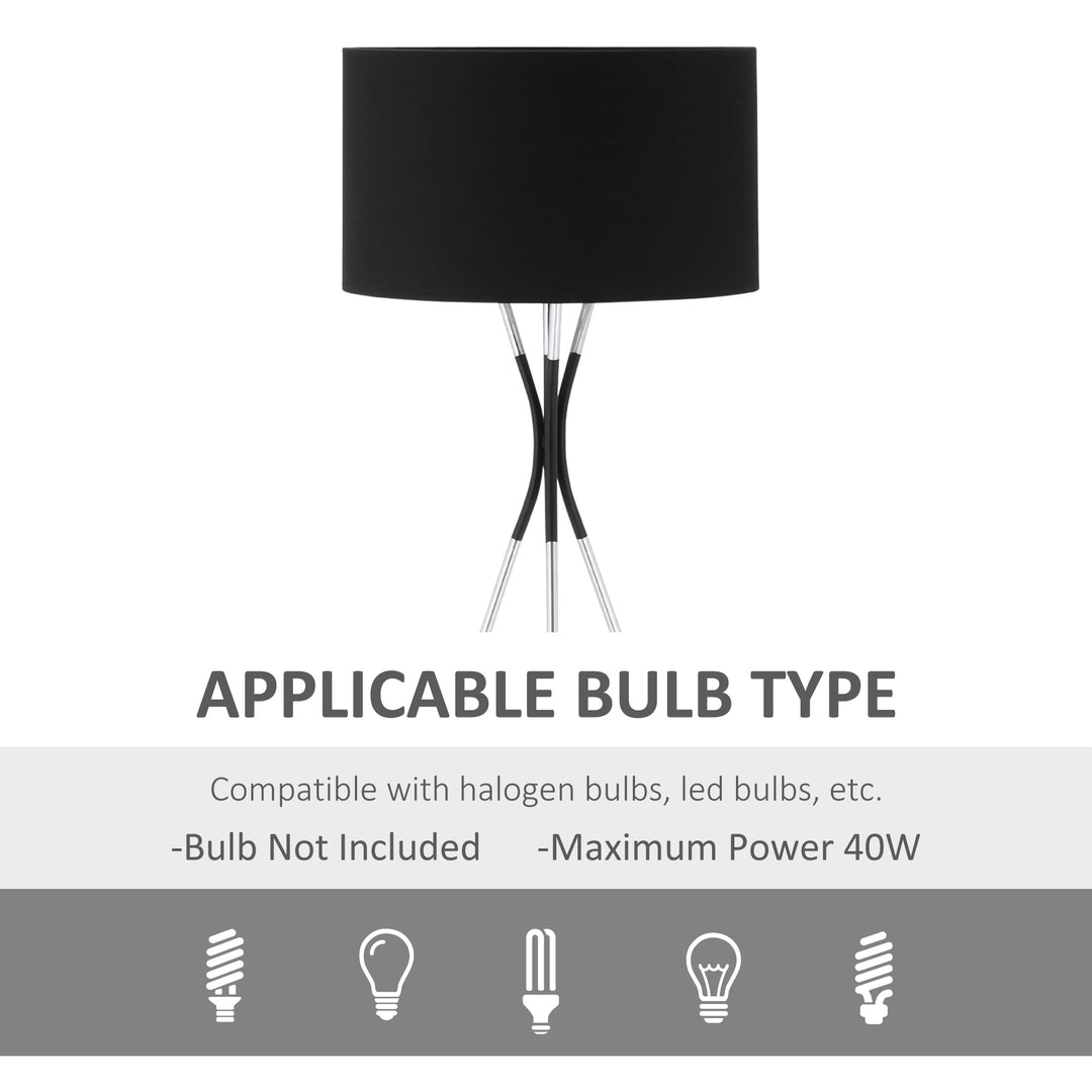 Modern Tripod Floor Lamp, Free Standing Light with Metal Frame, Fabric Lampshade and E27 Base for Living Room, Bedroom, Office, Black