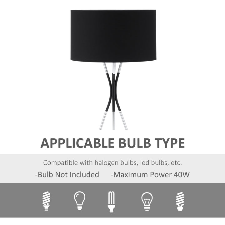 Modern Tripod Floor Lamp, Free Standing Light with Metal Frame, Fabric Lampshade and E27 Base for Living Room, Bedroom, Office, Black