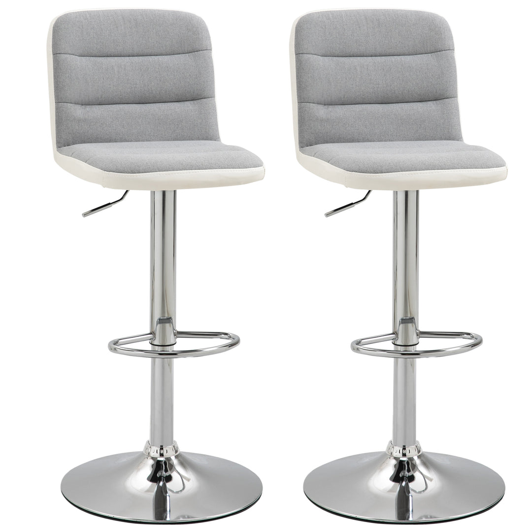 Bar stool Set of 2 Armless Adjustable Height Upholstered Bar Chair with Swivel Seat, Light Grey