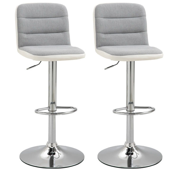 Bar stool Set of 2 Armless Adjustable Height Upholstered Bar Chair with Swivel Seat, Light Grey