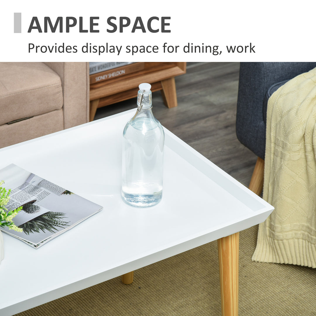 Tray Top Coffee Table for Living Room Conference Home Office Modern Simple Rectangle Cocktail Tea Wooden Legs White