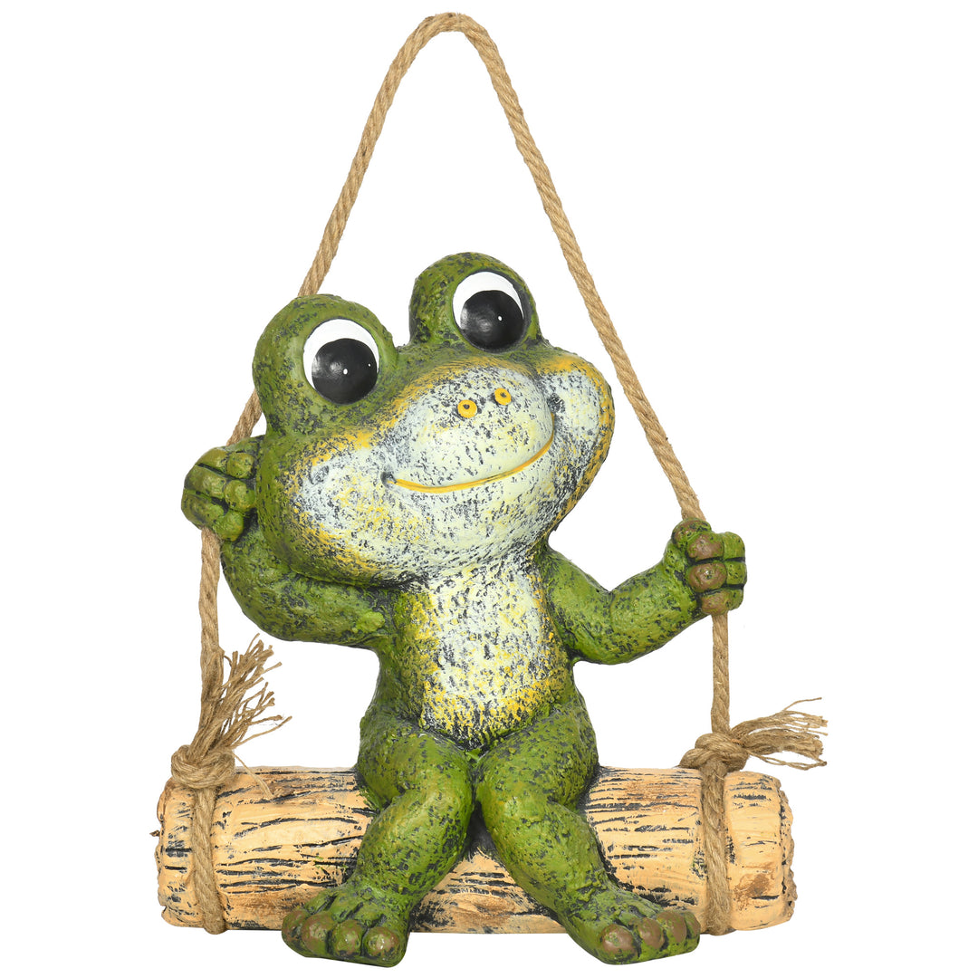 Hanging Garden Statue, Vivid Frog on Swing Art Sculpture, Outdoor Ornament Home Decoration, Green