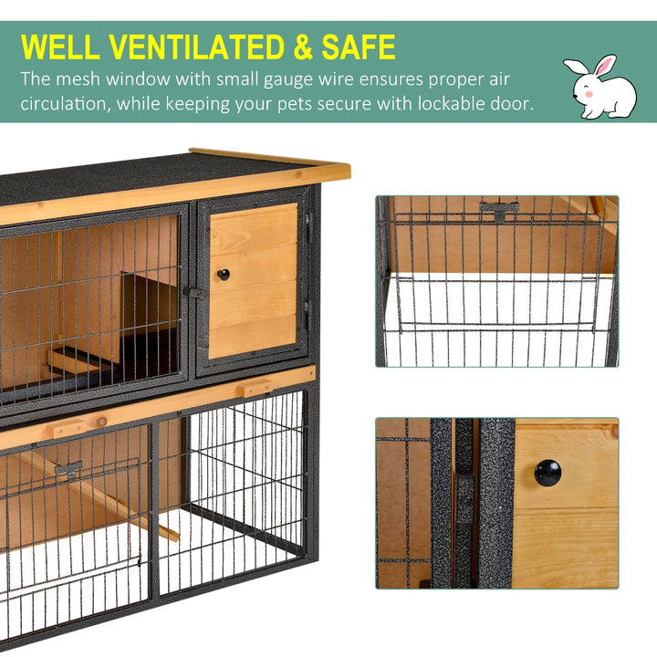 PawHut Wood-metal Guinea Pigs Hutches Elevated Pet House Bunny Cage with Slide-Out Tray Asphalt Openable Roof Lockable Door Outdoor