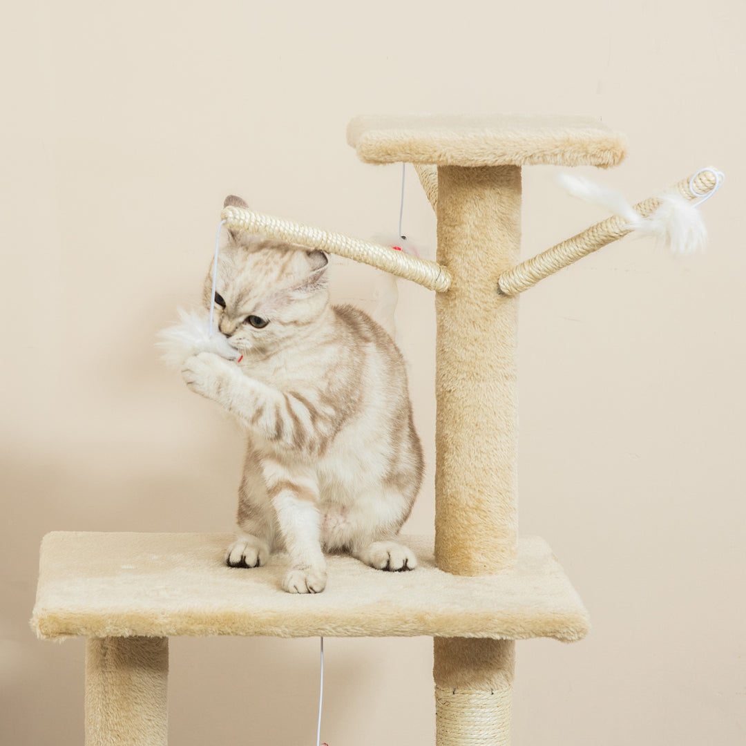 PawHut Cat Tree House, 131H cm-Beige