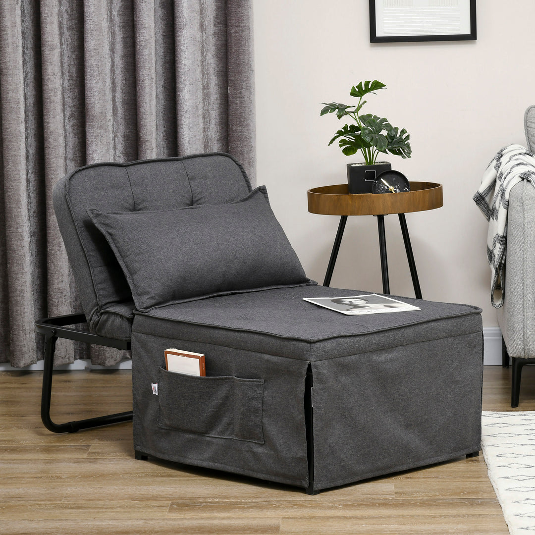 Folding Sofa Bed, Fabric Sleeper Chair Bed with Adjustable Backrest, Pillow, Side Pocket for Home Office, Bedroom, Living Room, Charcoal Grey