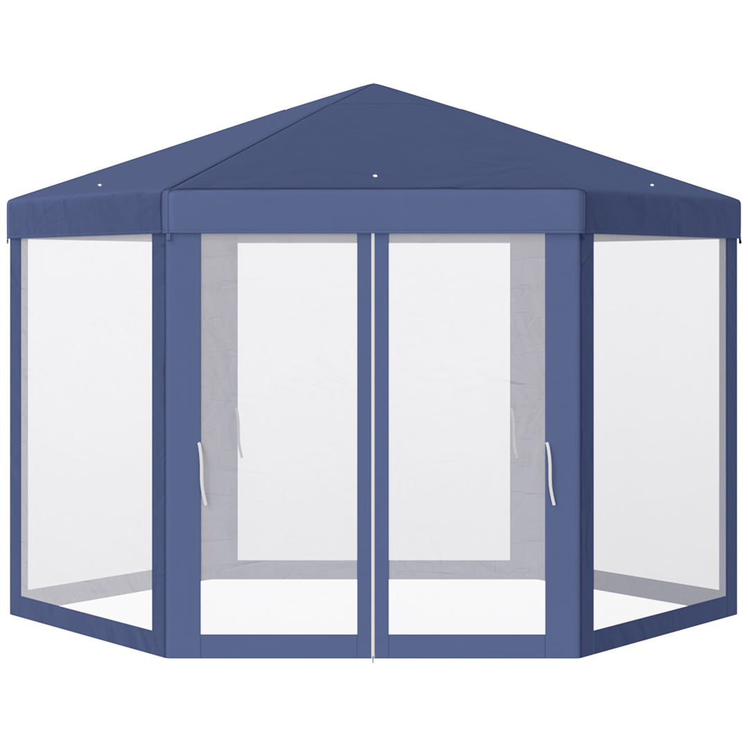 Outsunny 4M Netting Gazebo Hexagon Tent Patio Canopy Outdoor Shelter Party Activities Shade Resistant (Blue)