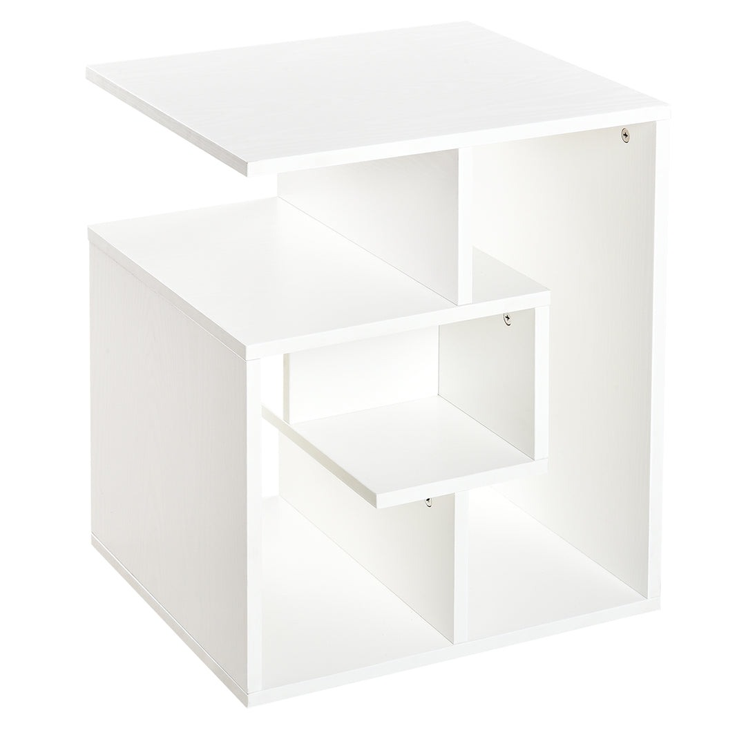 Side Table, 3 Tier End Table with Open Storage Shelves, Living Room Coffee Table Organiser Unit, White