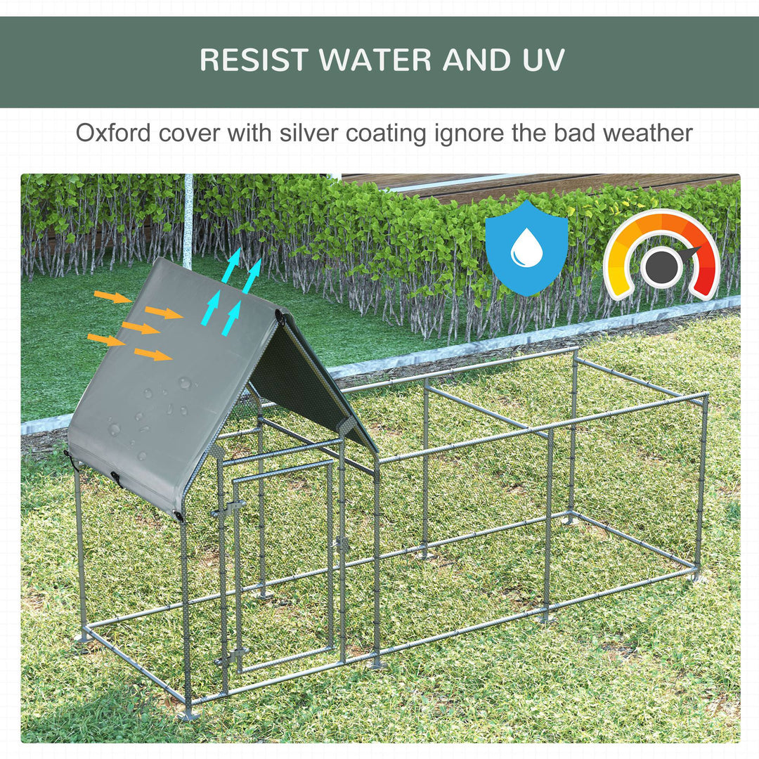 PawHut Walk In Chicken Run, Large Galvanized Chicken Coop, Hen Poultry House Cage, Rabbit Hutch Metal Enclosure with Water-Resist Cover