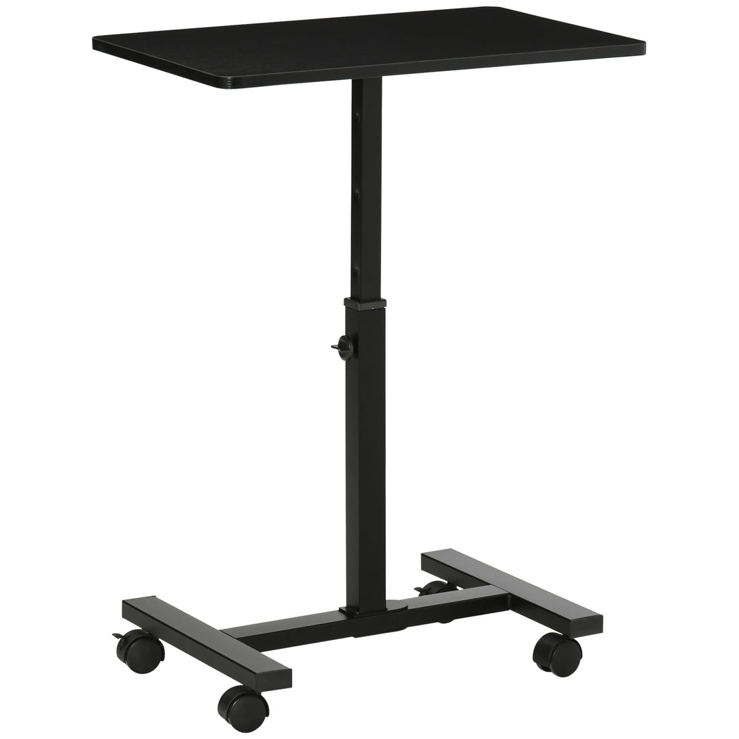 Mobile Overbed Table, Rolling Laptop Stand with Wheels, Height Adjustable Sofa Side Table for Home Office, Black