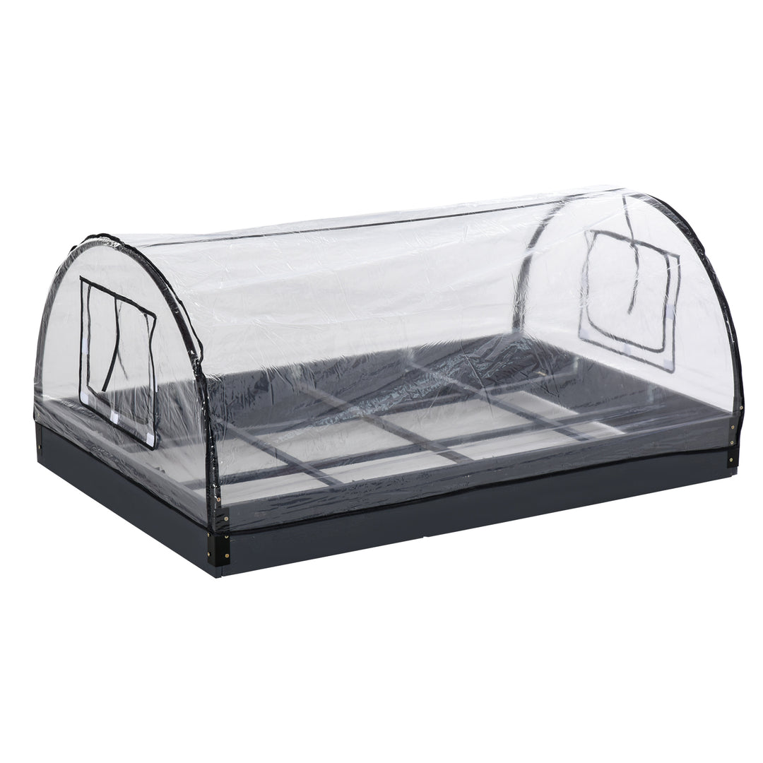 Garden Bed Planter Kit Box with Greenhouse and 2 Roll Up Windows- Transparent