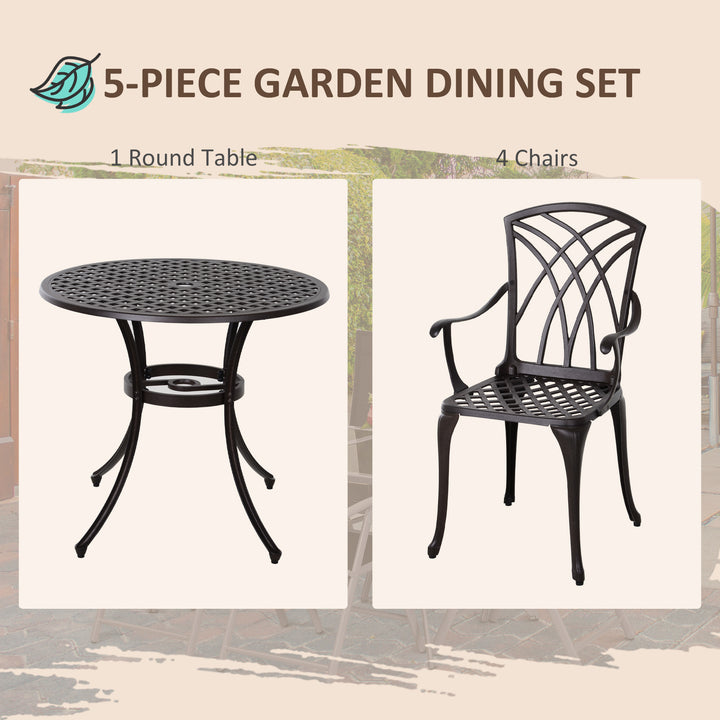 Cast Aluminium 4-Seater Outdoor Garden Table & Chair Set Brown