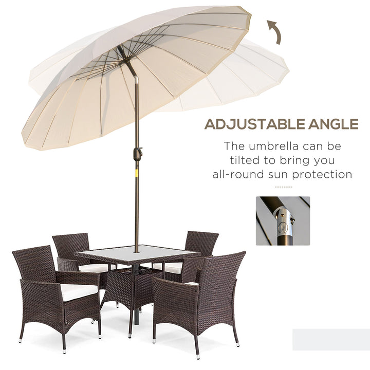 Outsunny Ф255cm Patio Parasol Umbrella Outdoor Market Table Parasol with Push Button Tilt Crank and Sturdy Ribs for Garden Lawn Backyard Pool White