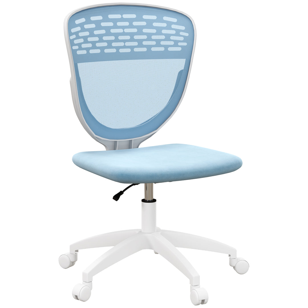 Armless Desk Chair, Height Adjustable with Swivel Wheels, Blue