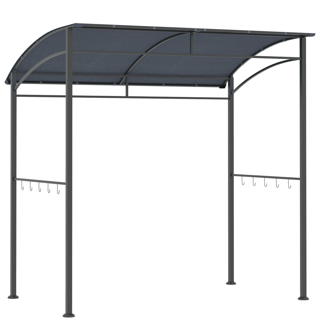 2M (7ft) BBQ Grill Gazebo Tent Garden Grill Metal Frame and Canopy with Hooks Outdoor Sun Shade, Grey