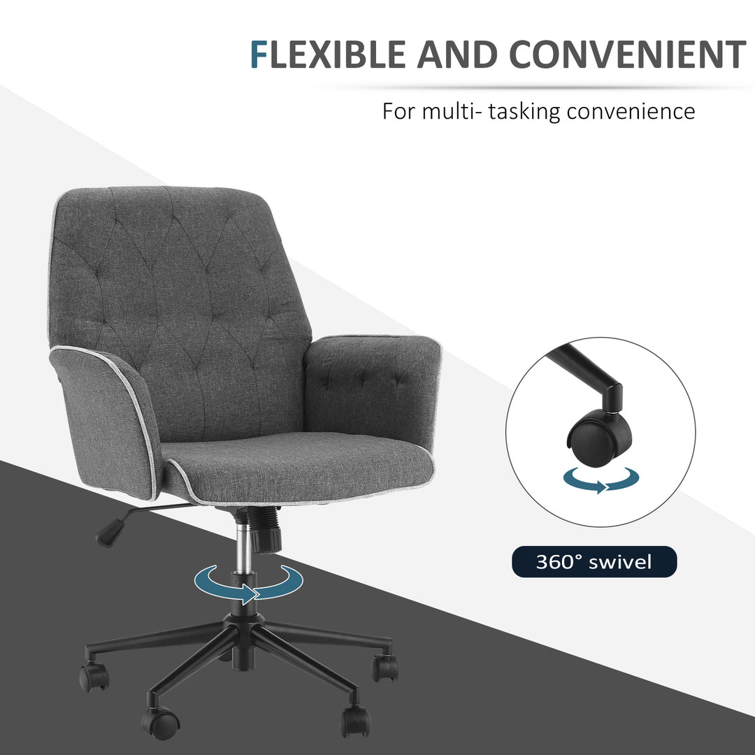Linen Office Swivel Chair Mid Back Computer Desk Chair with Adjustable Seat, Arm - Grey