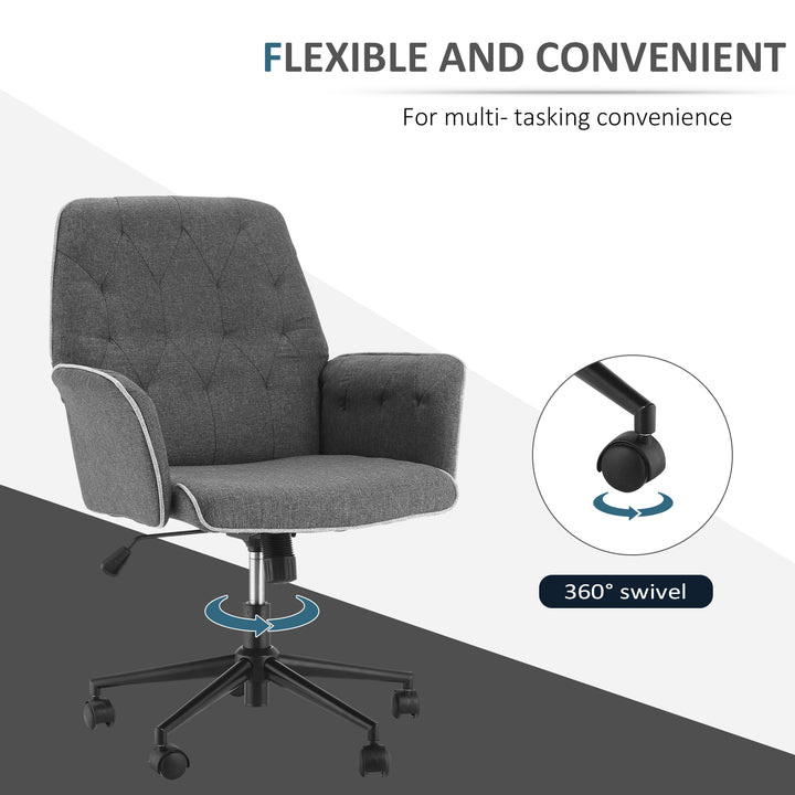 Linen Office Swivel Chair Mid Back Computer Desk Chair with Adjustable Seat, Arm - Grey