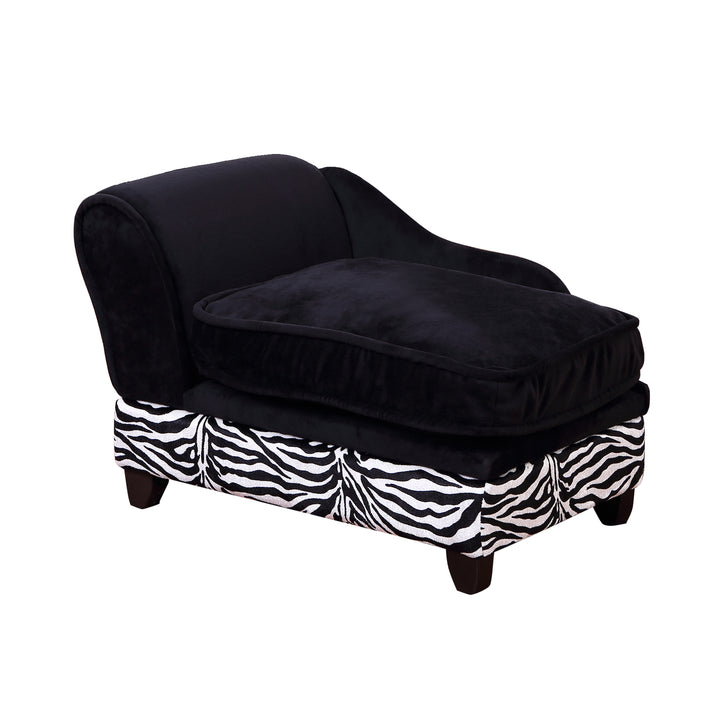 Foam Dog Bed, Elevated Pet Sofa, Cat Couch Lounger, with Storage, Removable Washable Cover, Black, Zebra Stripe Print