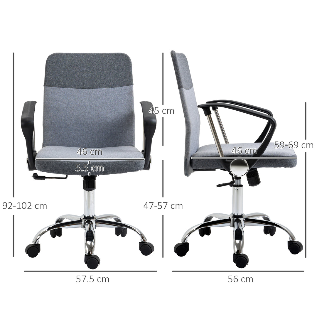 Vinsetto Ergonomic Office Chair Linen Fabric Swivel Computer Desk Chair Home Study Adjustable Chair with Wheels, Grey