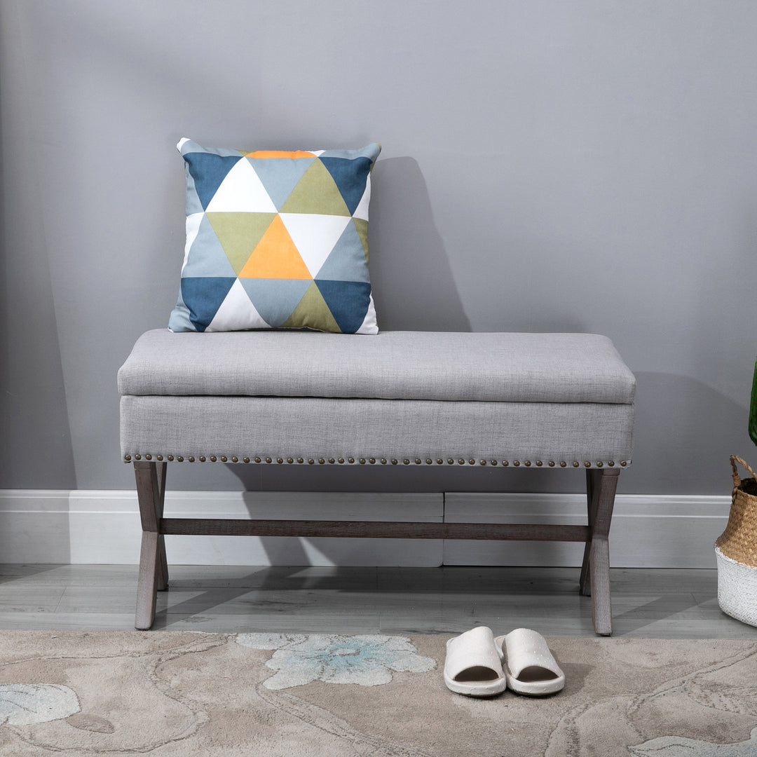 Elegant Storage Stool Ottoman Bentwood Frame, Grey