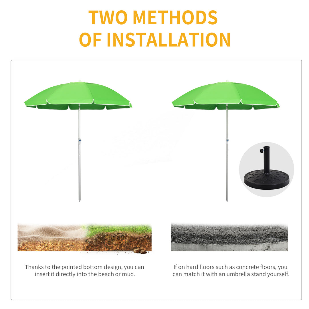 Outsunny Arc. 1.9m Beach Umbrella with Pointed Design Adjustable Tilt Carry Bag for Outdoor Patio Green