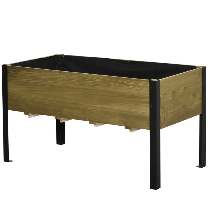 Outsunny Elevated Wood Planter Raised Garden Bed Flower Box w/ Metal Legs and Non-woven Fabric, 120cm x 60cm x 66cm