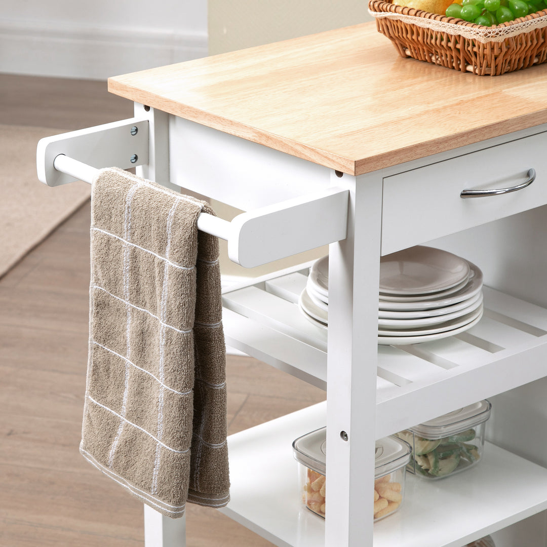 Kitchen Cart on Wheels with Embossed Door Panel, Utility Kitchen Island with Storage Drawer, White