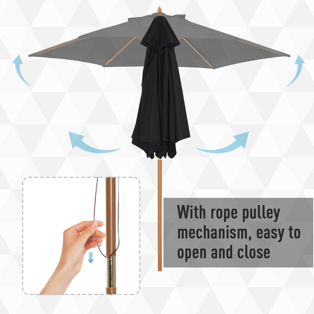 Outsunny 2.5m Wood Garden Parasol Sun Shade Patio Outdoor Wooden Umbrella Canopy Black