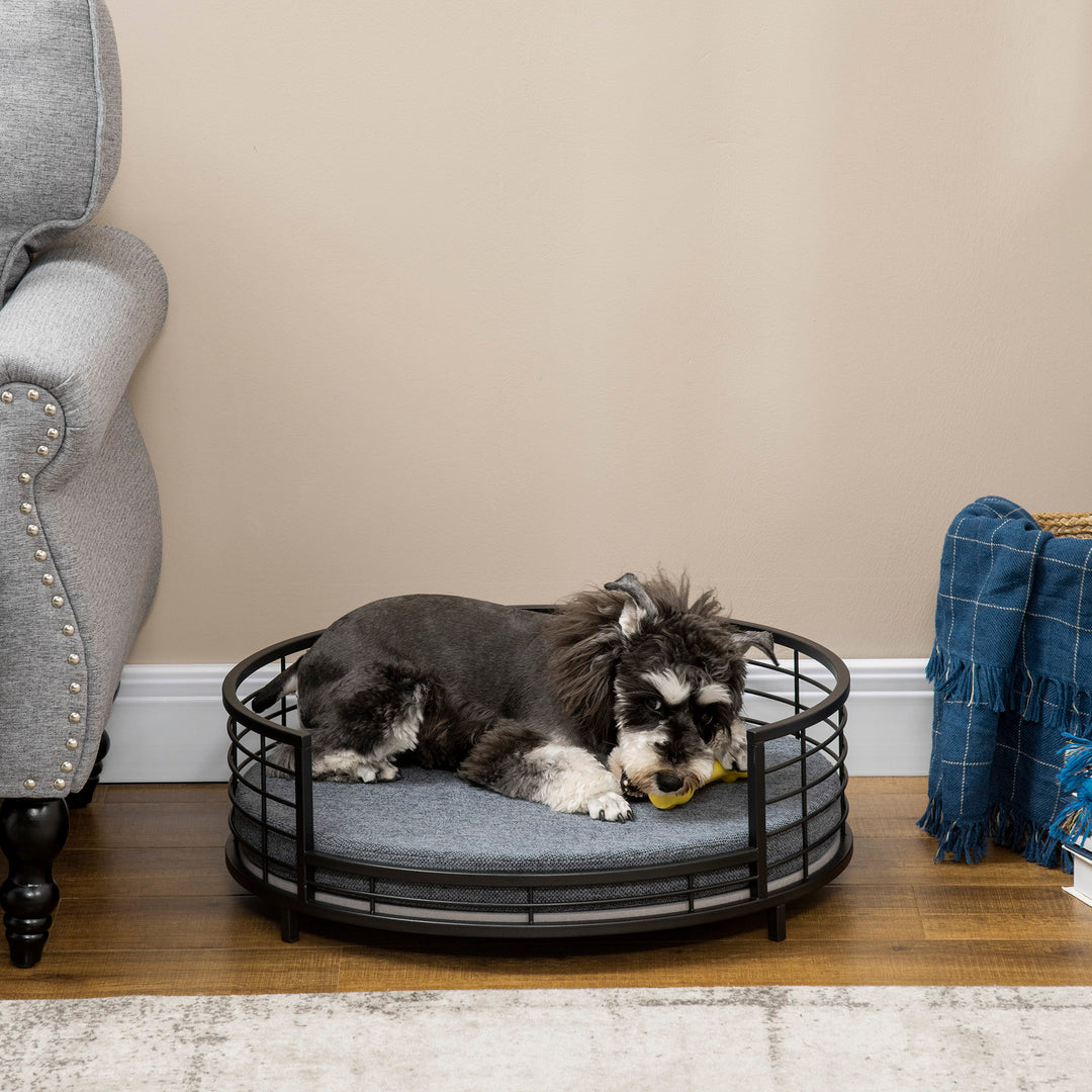 Raised Dog Bed with Soft Cushion, Modern Style Pet Sofa Bed Steel Frame, with Removable Cover, for Small Sized Dogs, Dia. 60 x 20 cm, Black