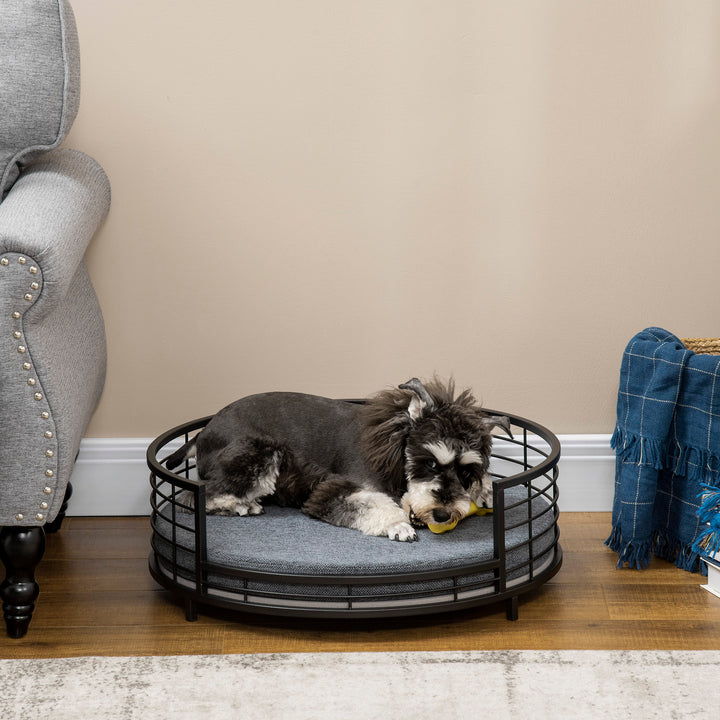 Raised Dog Bed with Soft Cushion, Modern Style Pet Sofa Bed Steel Frame, with Removable Cover, for Small Sized Dogs, Dia. 60 x 20 cm, Black