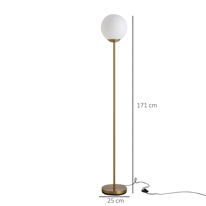 171cm Glass Globe Floor Lamp Metal Frame Sphere Light Pedal Switch Home Office Living Room Modern Unique Standing Beautiful Furnishing - Gold