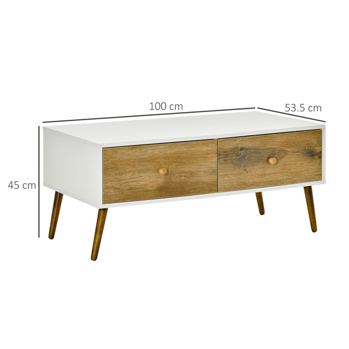 Coffee Table for Living Room, Office, Study Room, Reception Room, w/ 4 Storage Drawers, Sofa Table, Graceful Functional Table, Natural Wood