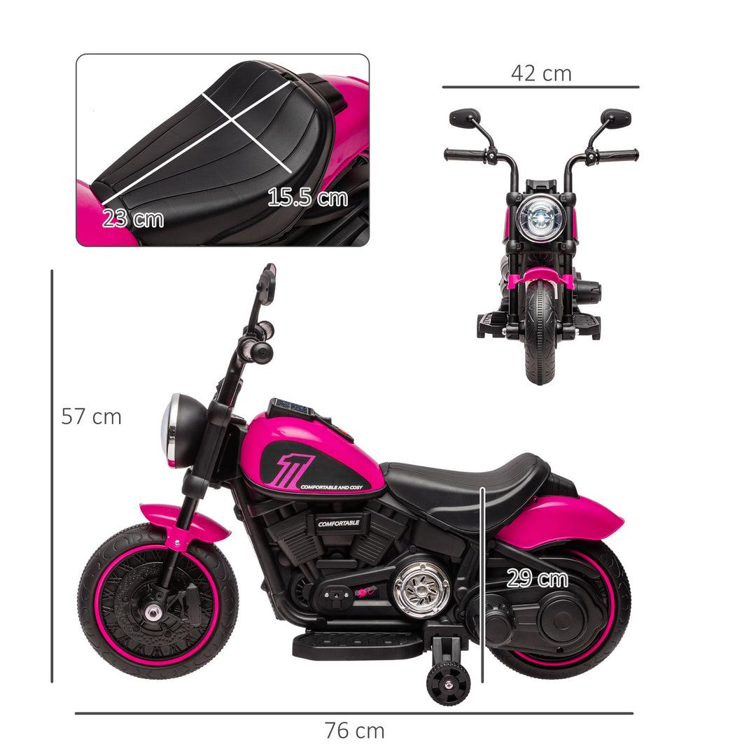 6v Electric Motorbike with Training Wheels, One-Button Start - Pink