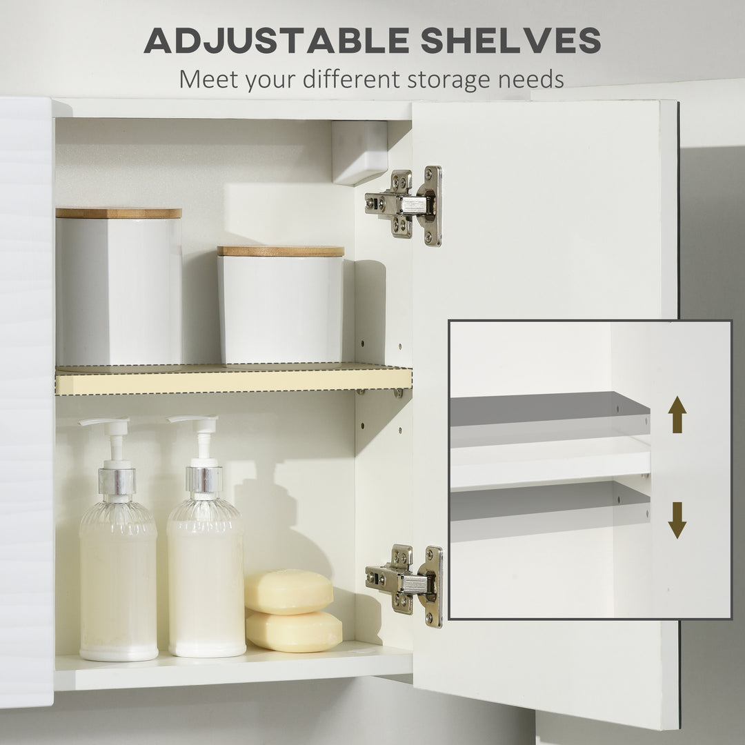 kleankin Bathroom Mirror Cabinet, Double Door Wall Mounted Storage Cupboard Organizer with Adjustable Shelves, White