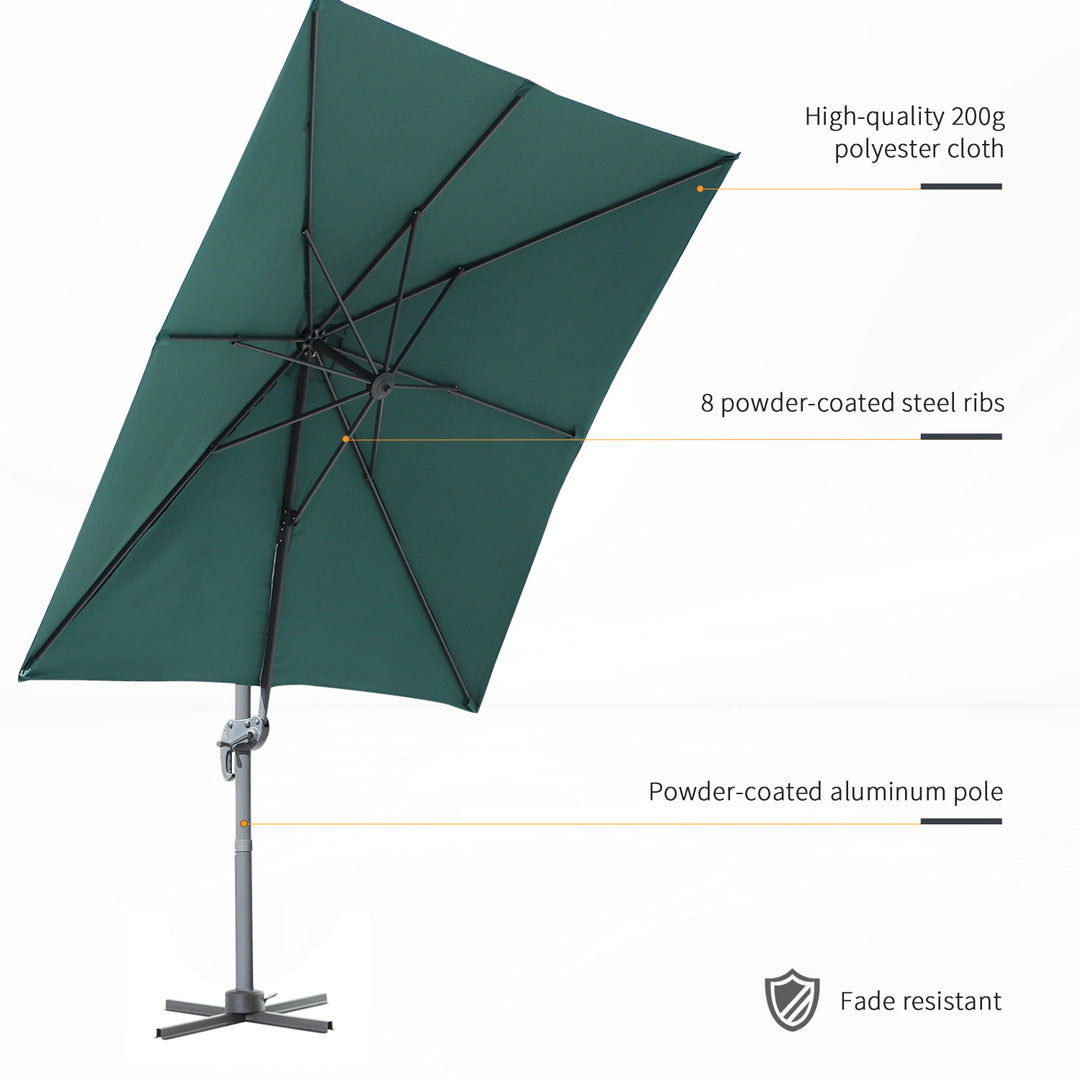 2.5 x 2.5m Square Patio Parasol Offset Cantilever Sun Umbrella 360¡ Rotation w/ Cross Base - Green