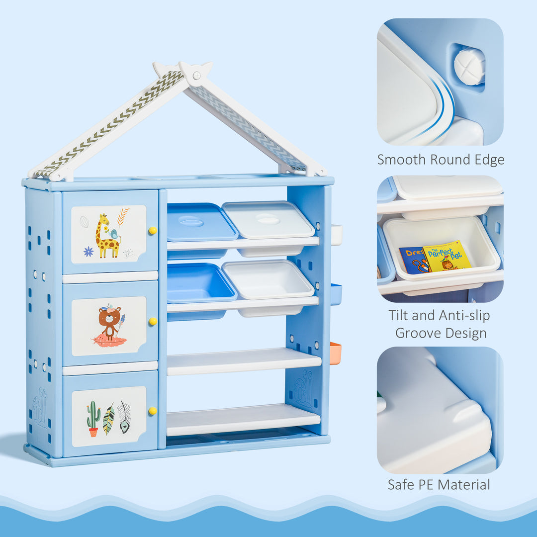 Kids Storage Unit Toy Box Organiser Book Shelf with shelves, storage cabinets, storage boxes, and storage baskets, Blue