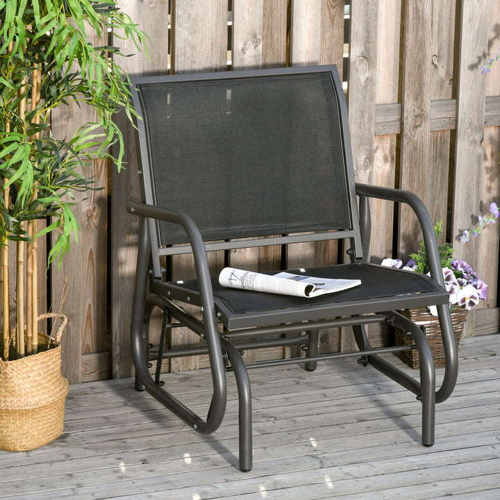 Outdoor Gliding Swing Chair Garden Seat with Armrests - Dark Grey Black