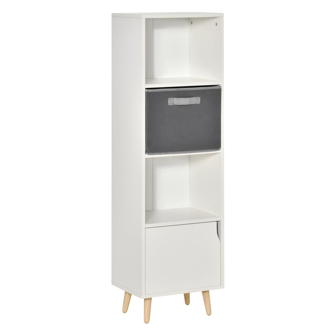 3 Tier Bookcase with Doors White Wooden Bookshelf Display Cabinet for Home Office Living Room Bedroom Study