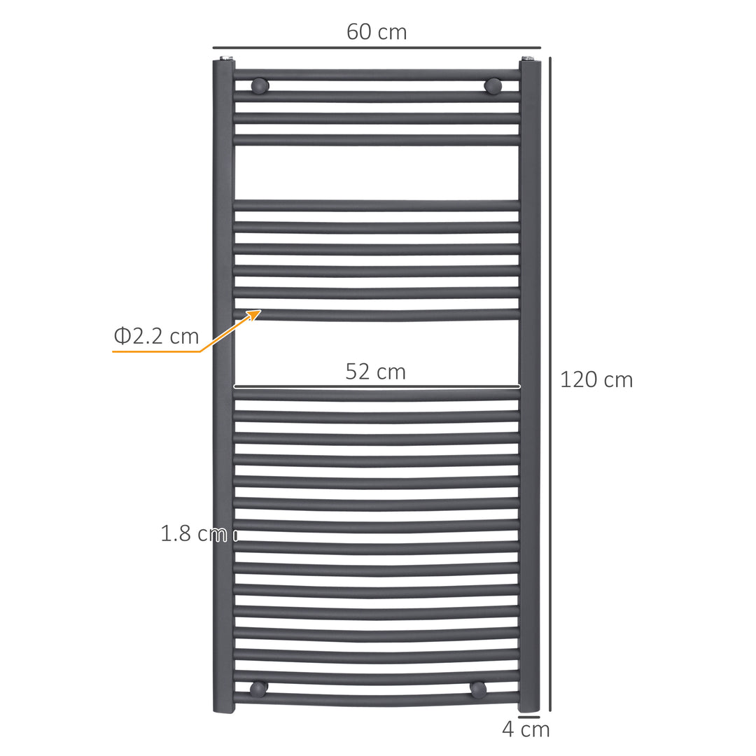 Straight Heated Towel Rail, Hydronic Bathroom Ladder Radiator Towel Warmer For Central Heating 600mm x 1200mm, Grey