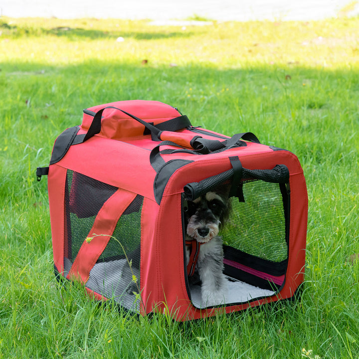 Pawhut Pet Carrier Portable Cat Carrier Folding Dog Bag w/ PVC Oxford Cloth for Small and Miniature Dogs, 60 x 42 x 42 cm, Red