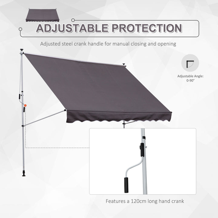 Balcony 3 x 1.5m Manual Adjustable Awning DIY Patio Clamp Awning Canopy  Retractable Shade Shelter - Grey