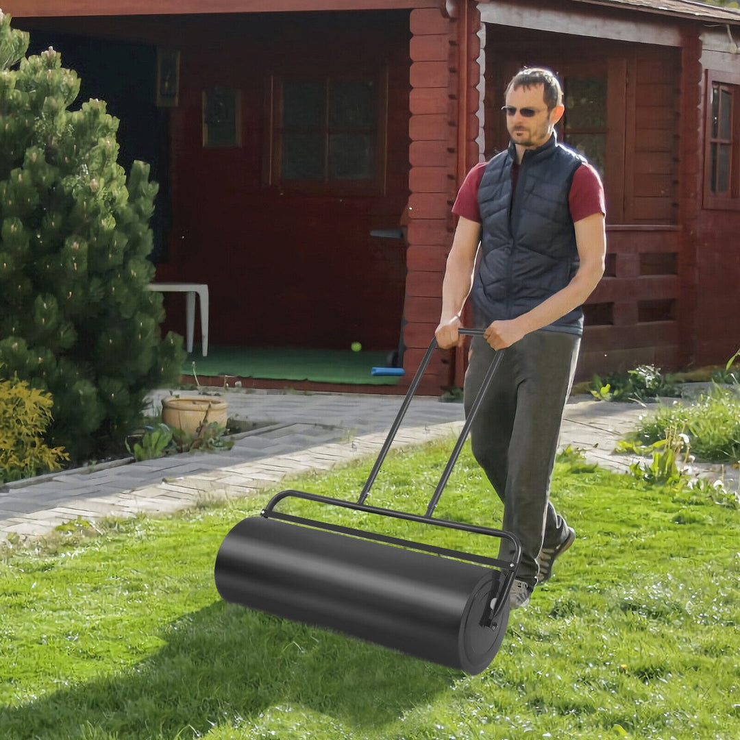 63L Heavy-Duty Garden Grass Roller with U-shaped Handle-Black