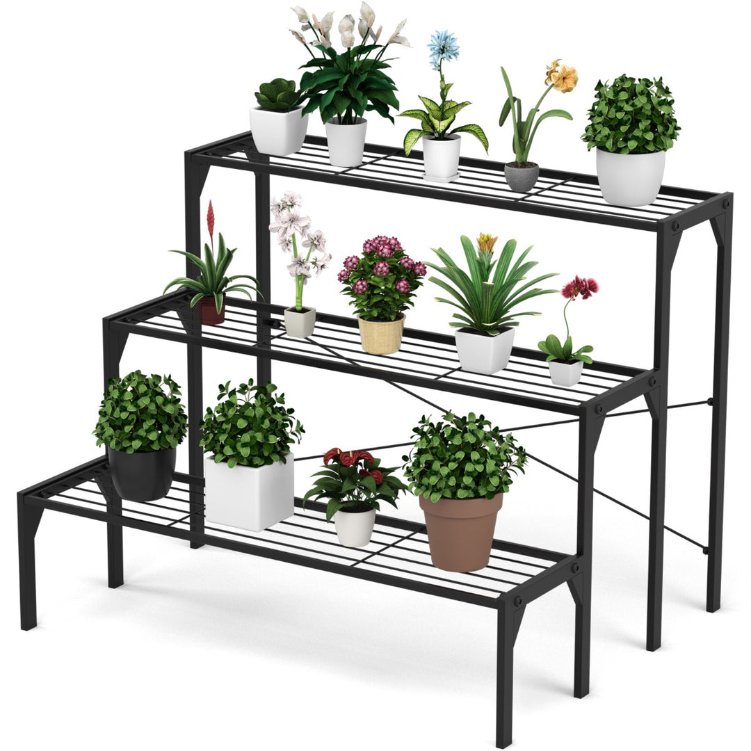 3 Tier Plant Stand with Heavy-Duty Steel Frame for Garden