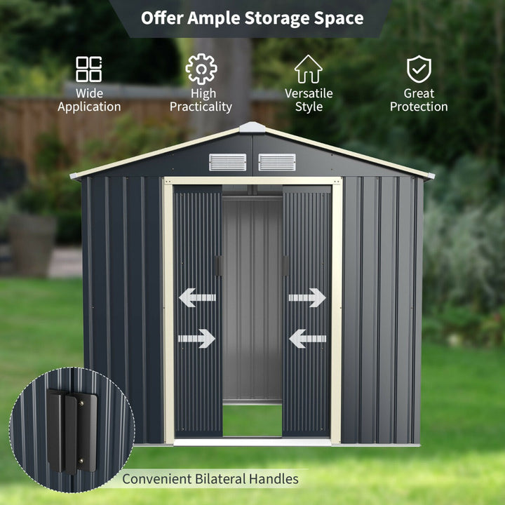 Outdoor Storage Shed with 4 Vents and Double Sliding Door-Size 1